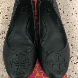 Tory Burch Reva Leather Ballerina Flat, Black